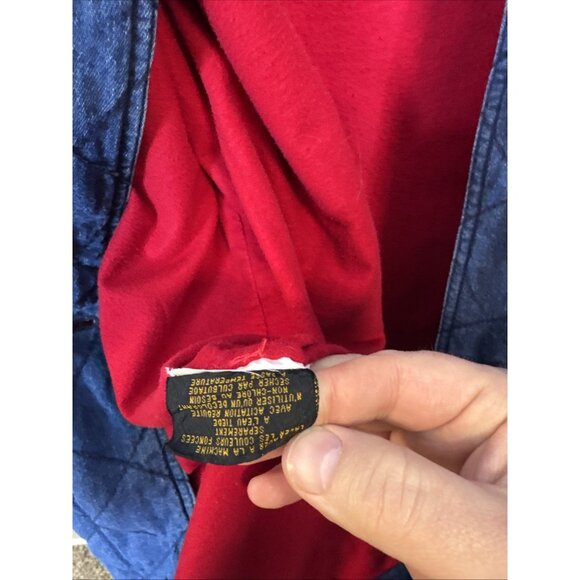 Eddie Bauer Women’s Quilted Denim Barn Coat Jacket Corduroy Collar Red Lining L - Picture 8 of 8